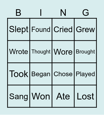 Past tense verbs Bingo Card