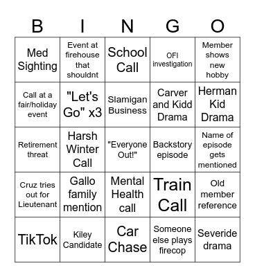 Chicago Fire Season 12 (Tyler) Bingo Card