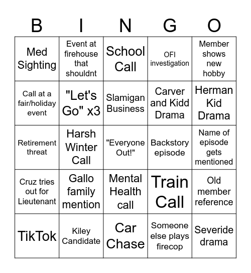 Chicago Fire Season 12 (Tyler) Bingo Card