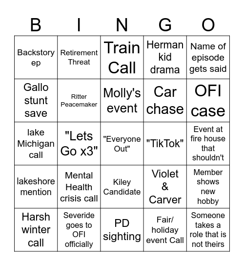 Chicago Fire S12 bingo Hannah Bingo Card