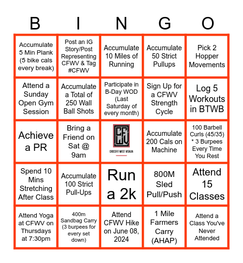 CFWV Bingo 2024 Bingo Card