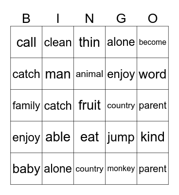 Untitled Bingo Card