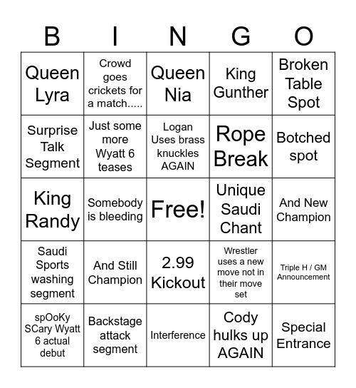 K/QOTR HOC Heavyweight Title Bingo Card