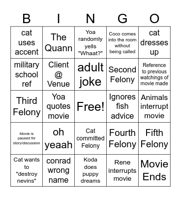 Cat in the Hat (movie) Bingo Card