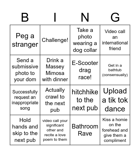 Submissive Bingo Card