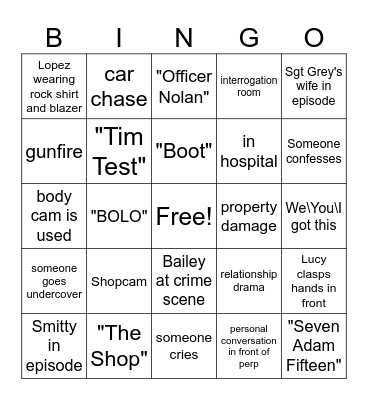 The Rookie Bingo Card