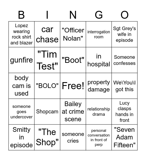 The Rookie Bingo Card