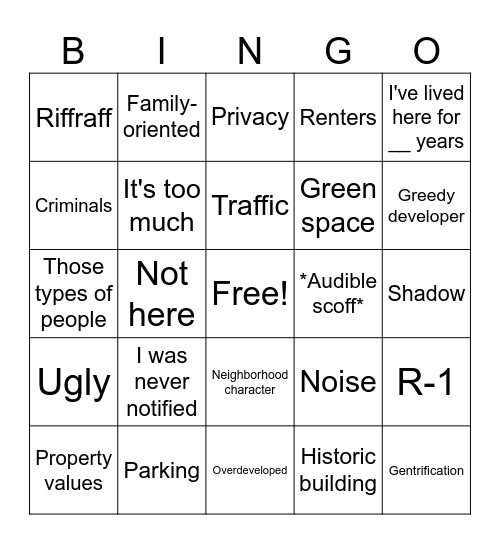Planning Commission Bingo Card