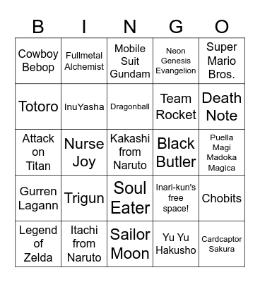 Naka-Kon 2024 Bingo Card