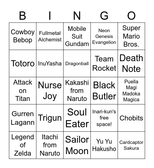 Naka-Kon 2024 Bingo Card