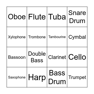 Instrument Bingo Card