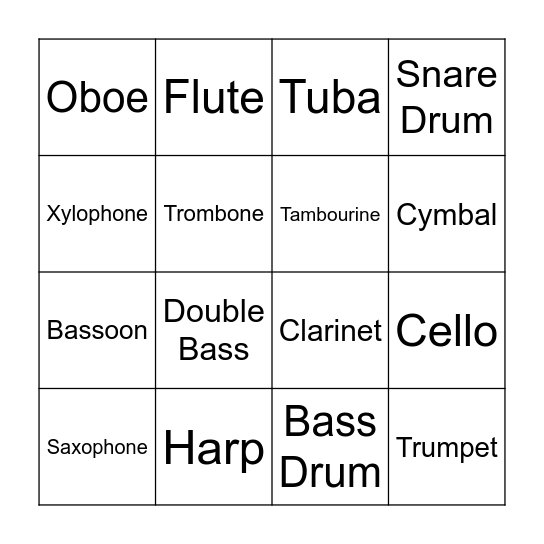 Instrument Bingo Card