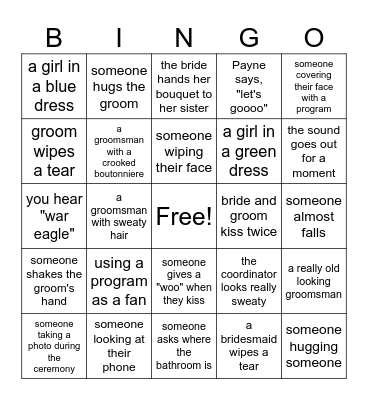 Wedding Ceremony Bingo Card