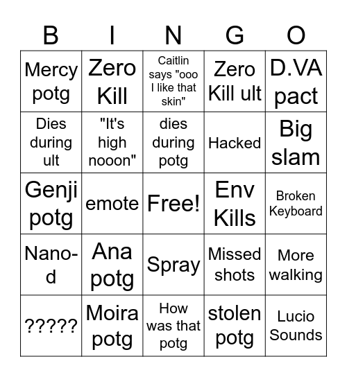 POTG Bingo Card