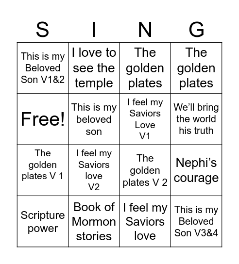 SING Bingo Card