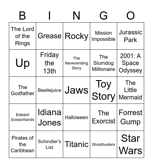 Five-0-Five Music Bingo - Movie Theme Songs Bingo Card