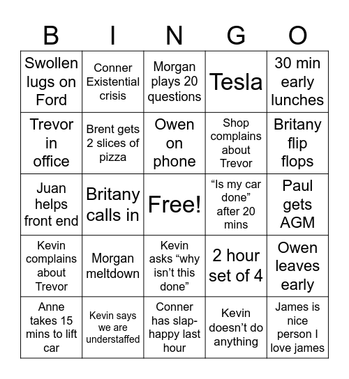 Costco Tire Shop Bingo v1 Bingo Card