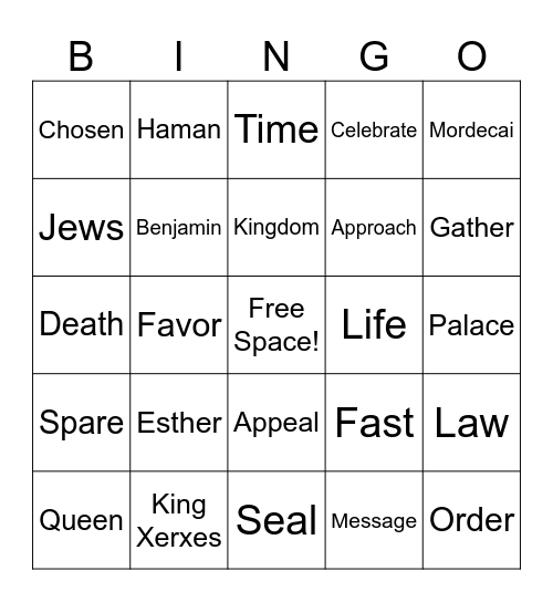 Esther Bingo Card