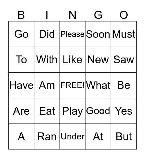 Site Words Bingo Card