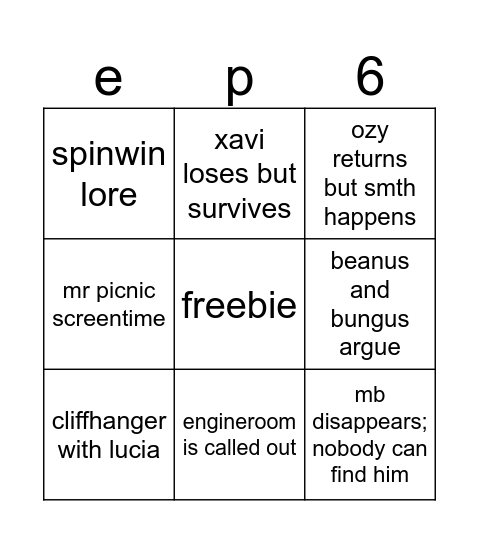 e6 predictions Bingo Card
