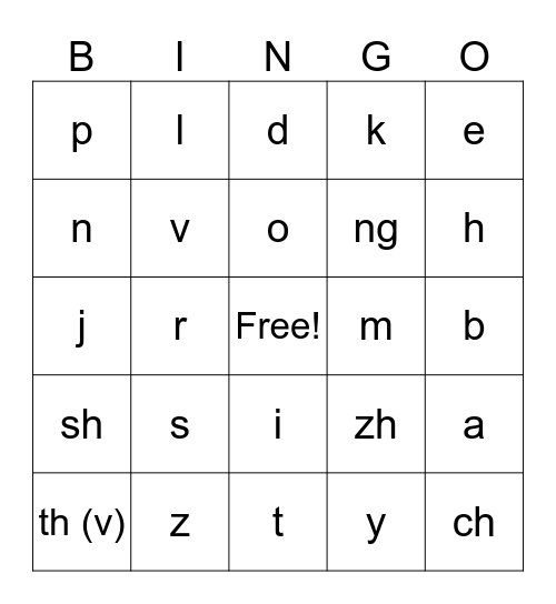 Cued Articulation Bingo - 5 in a row Bingo Card