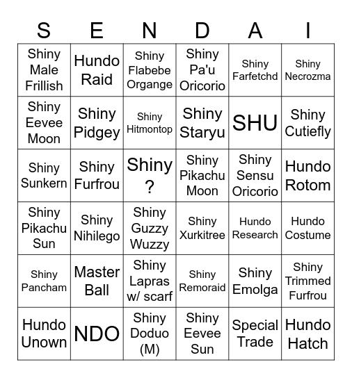 Sendai Go Fest Bingo Card