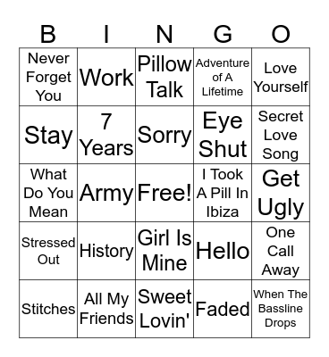 Musical Bingo Card