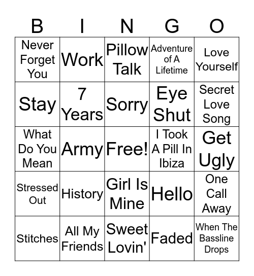 Musical Bingo Card