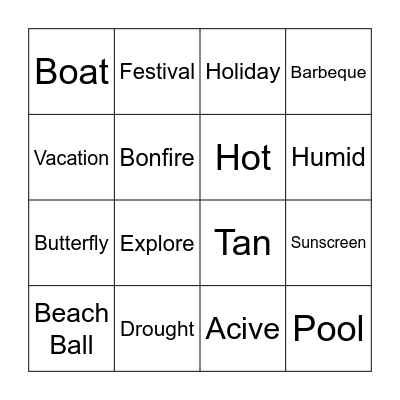 SUMMER WORDS Bingo Card