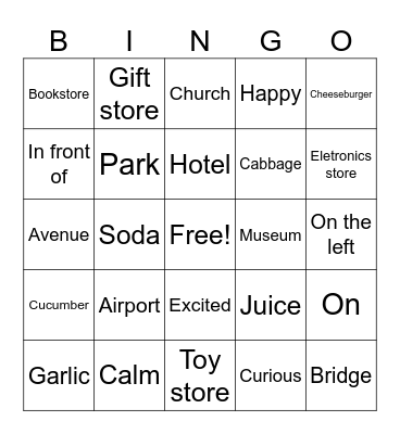 vocabulary Bingo Card