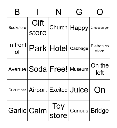 vocabulary Bingo Card