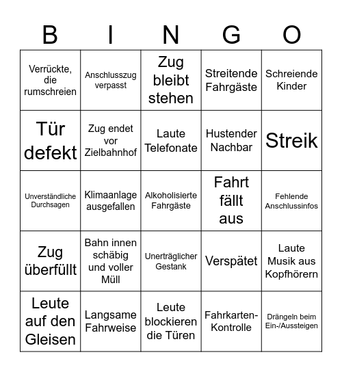 Bahn-Bingo Card