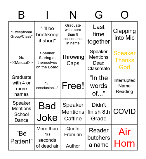 Xavier Graduation BINGO Card