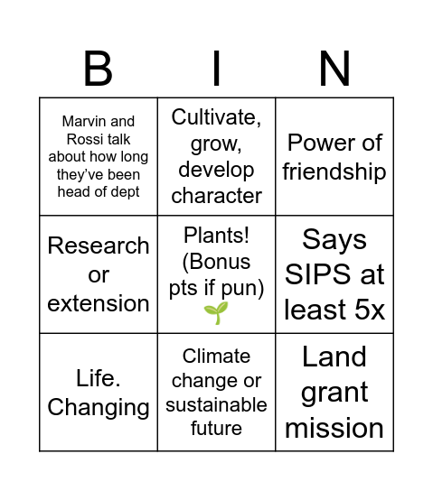 PLSCI grad ceremony Bingo Card