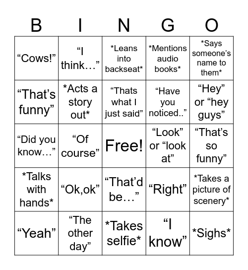 Car bingo:mom addition Bingo Card