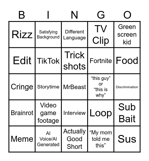 Untitled Bingo Card