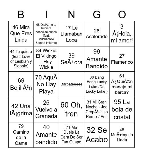 Bingo musical Barbate 2024 Bingo Card