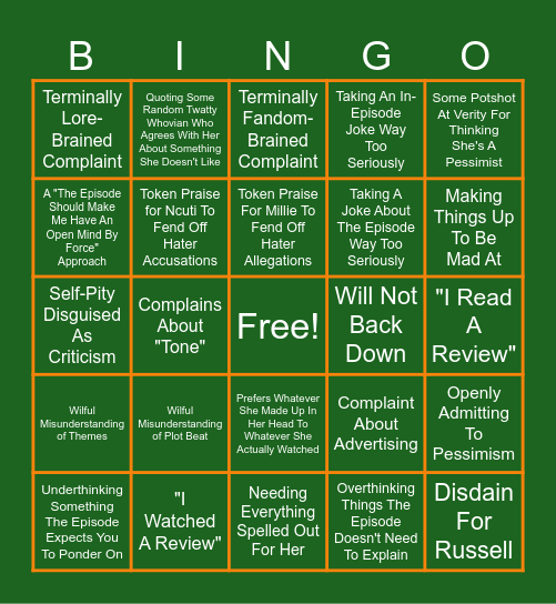 Cleo Negativity Bingo Card