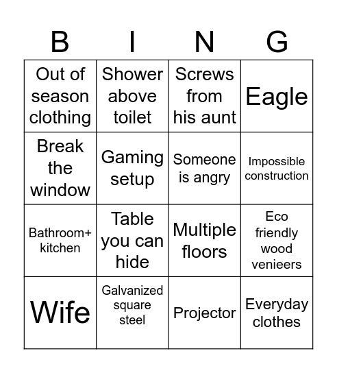 Home design bingo Card