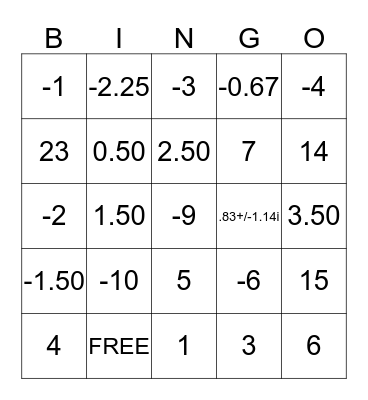 Equation Bingo - Algebra II Bingo Card