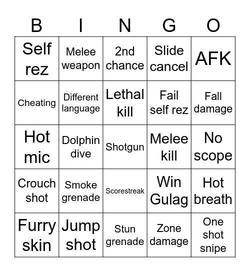 Cod bingo Card