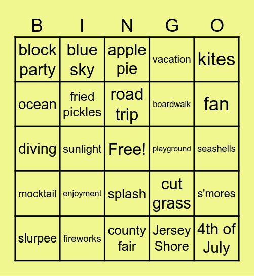 Summer Time☀️ Bingo Card