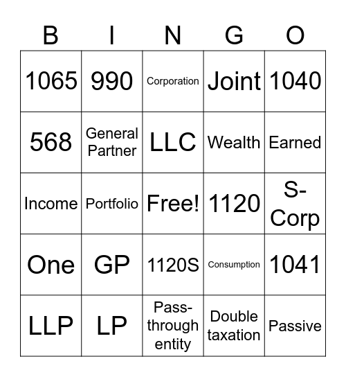 Taxes Bingo Card