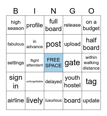 Travel vocabulary Bingo Card