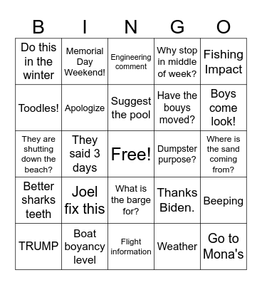 Jax Beach Dune Repair Bingo Card