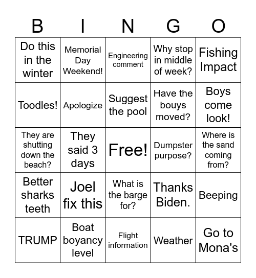 Jax Beach Dune Repair Bingo Card