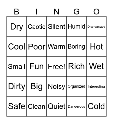 Describing and comparing citiess Bingo Card