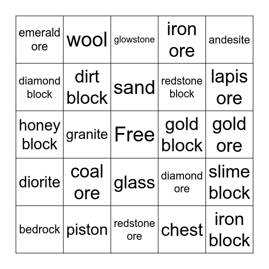 minecraft blocks Bingo Card