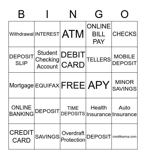 READY FOR LIFE BANK Bingo Card