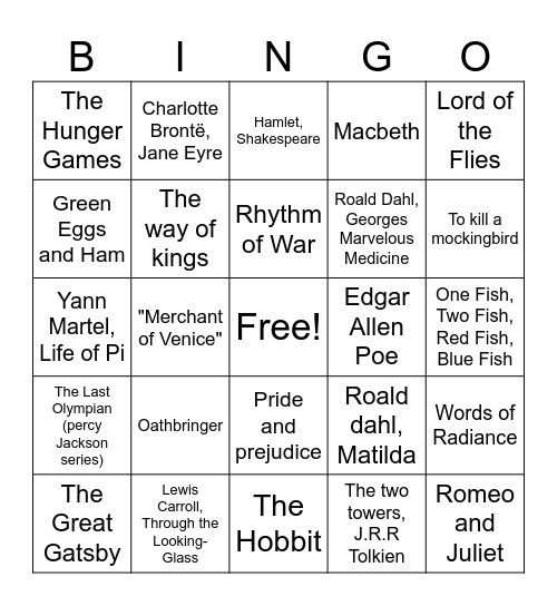 Books / Quotes Bingo Card